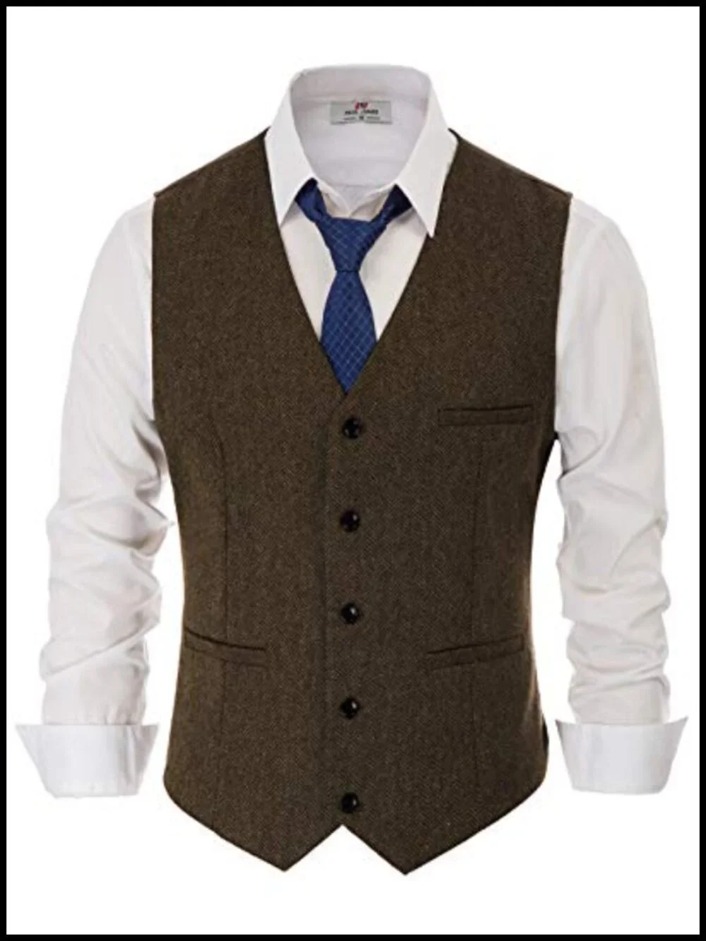 Men's Herringbone Tweed Suit Vest Wool Blend Casual Waistcoat